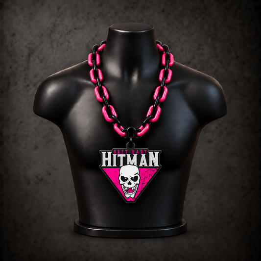 Bret Hart Classic Hype Chain — black / hot pink chain on black display bust