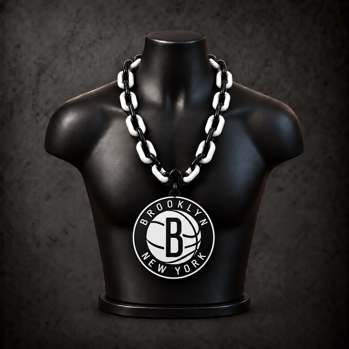 Brooklyn Nets Classic Hype Chain — black / white chain on black display bust