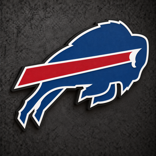 Buffalo Bills 3D Plaque with raised layered artwork on a dark charcoal wall
