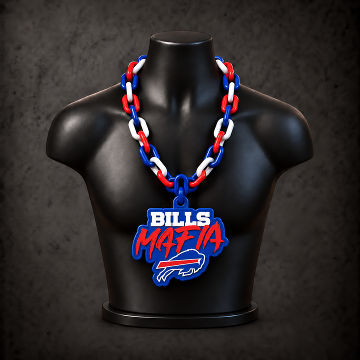 Buffalo Bills 'Bills Mafia' Classic Hype Chain — royal blue / red / white chain on black display bust