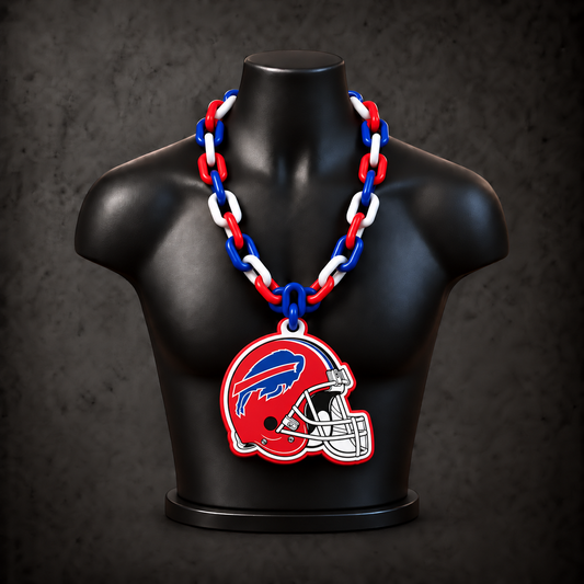Buffalo Bills Helmet Classic Hype Chain — royal blue / red / white chain on black display bust