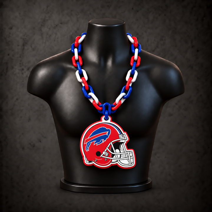 Buffalo Bills Helmet Classic Hype Chain — royal blue / red / white chain on black display bust