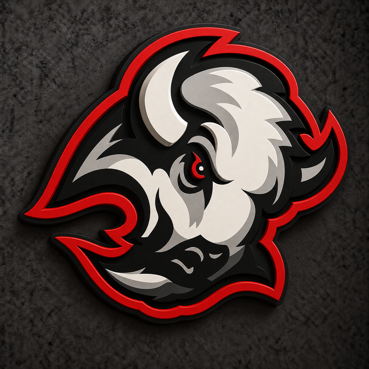Buffalo Sabres Goathead 3D Plaque with raised layered artwork on a dark charcoal wall