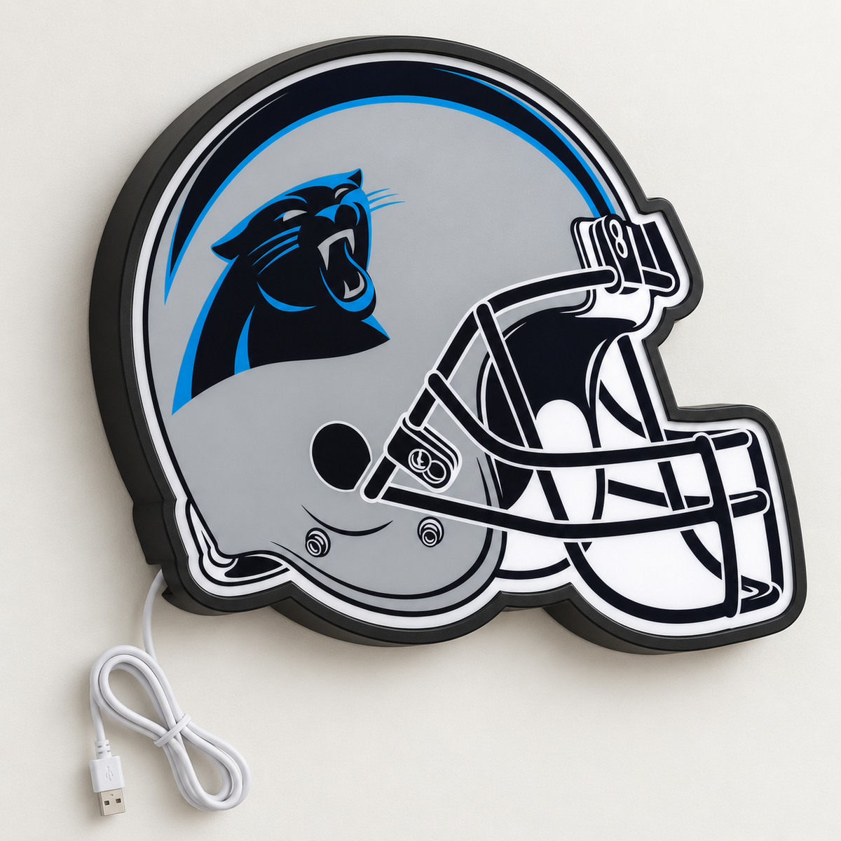 Carolina Panthers Helmet LED Sign shown in daylight