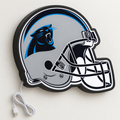 Carolina Panthers Helmet LED Sign shown in daylight