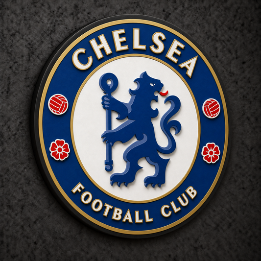 Chelsea 3D Plaque with raised layered artwork on a dark charcoal wall