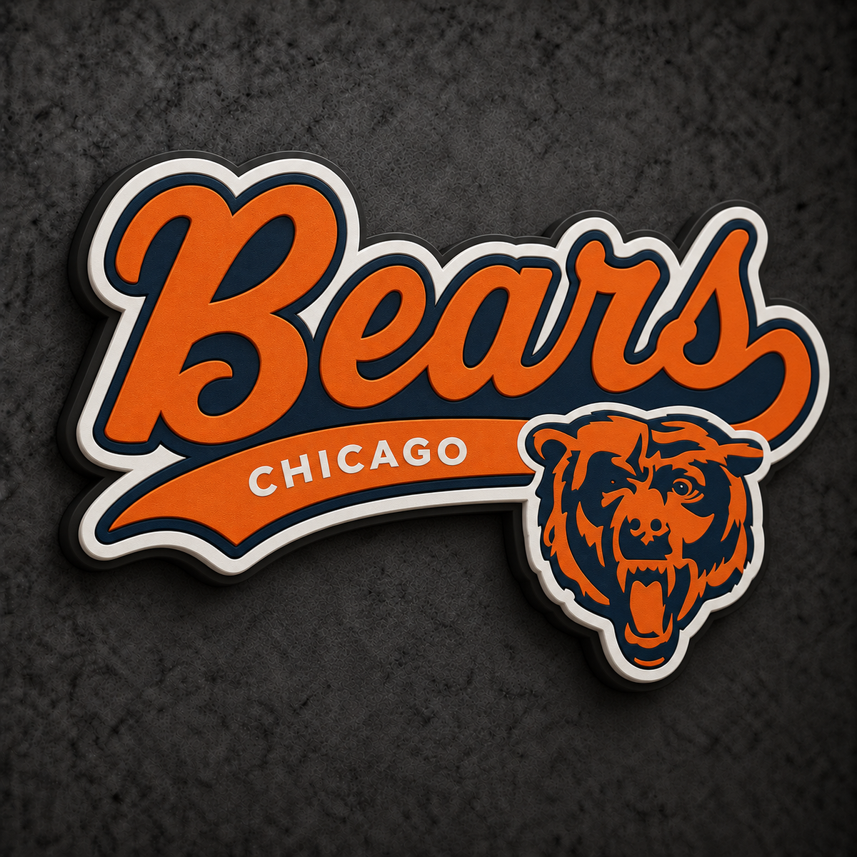 Chicago Bears 3D Plaque with raised layered artwork on a dark charcoal wall