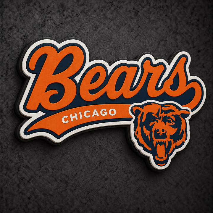 Chicago Bears 3D Plaque with raised layered artwork on a dark charcoal wall