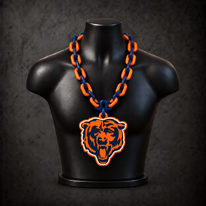 Chicago Bears Classic Hype Chain — navy blue / orange chain on black display bust