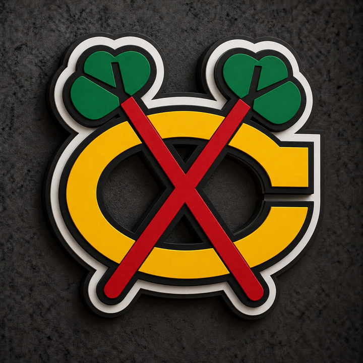 Chicago Blackhawks Alternate Design 3D Plaque with raised layered artwork on a dark charcoal wall