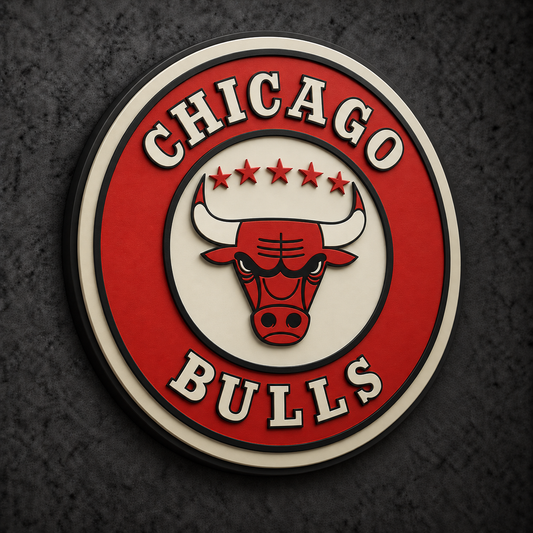 Chicago Bulls 3D Plaque with raised layered artwork on a dark charcoal wall