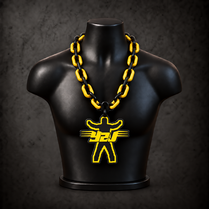Chris Jericho Y2J Classic Hype Chain — black / yellow chain on black display bust