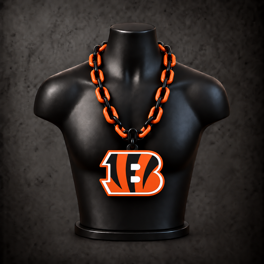 Cincinnati Bengals Classic Hype Chain — black / orange chain on black display bust