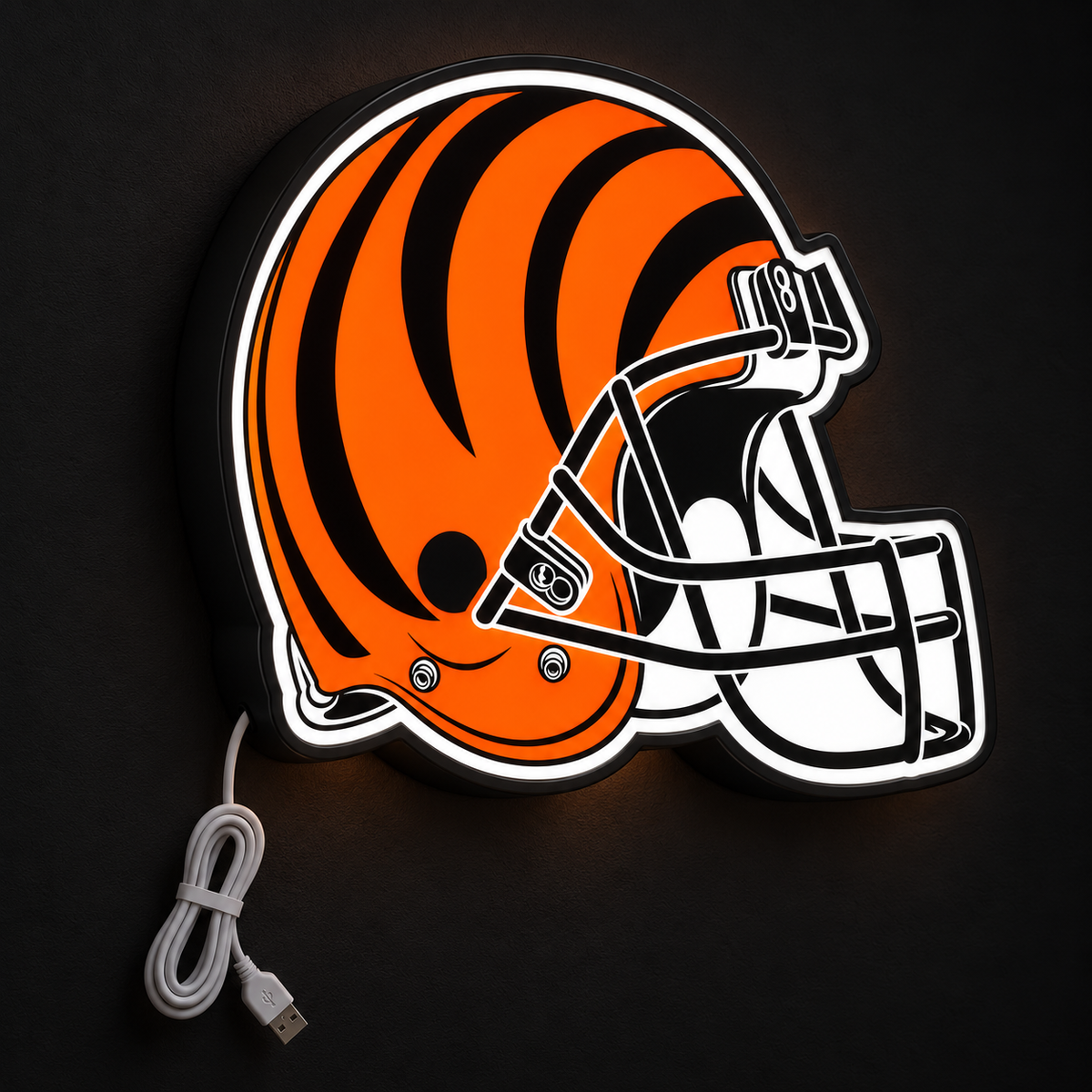 Cincinnati Bengals Helmet LED Sign illuminated at night