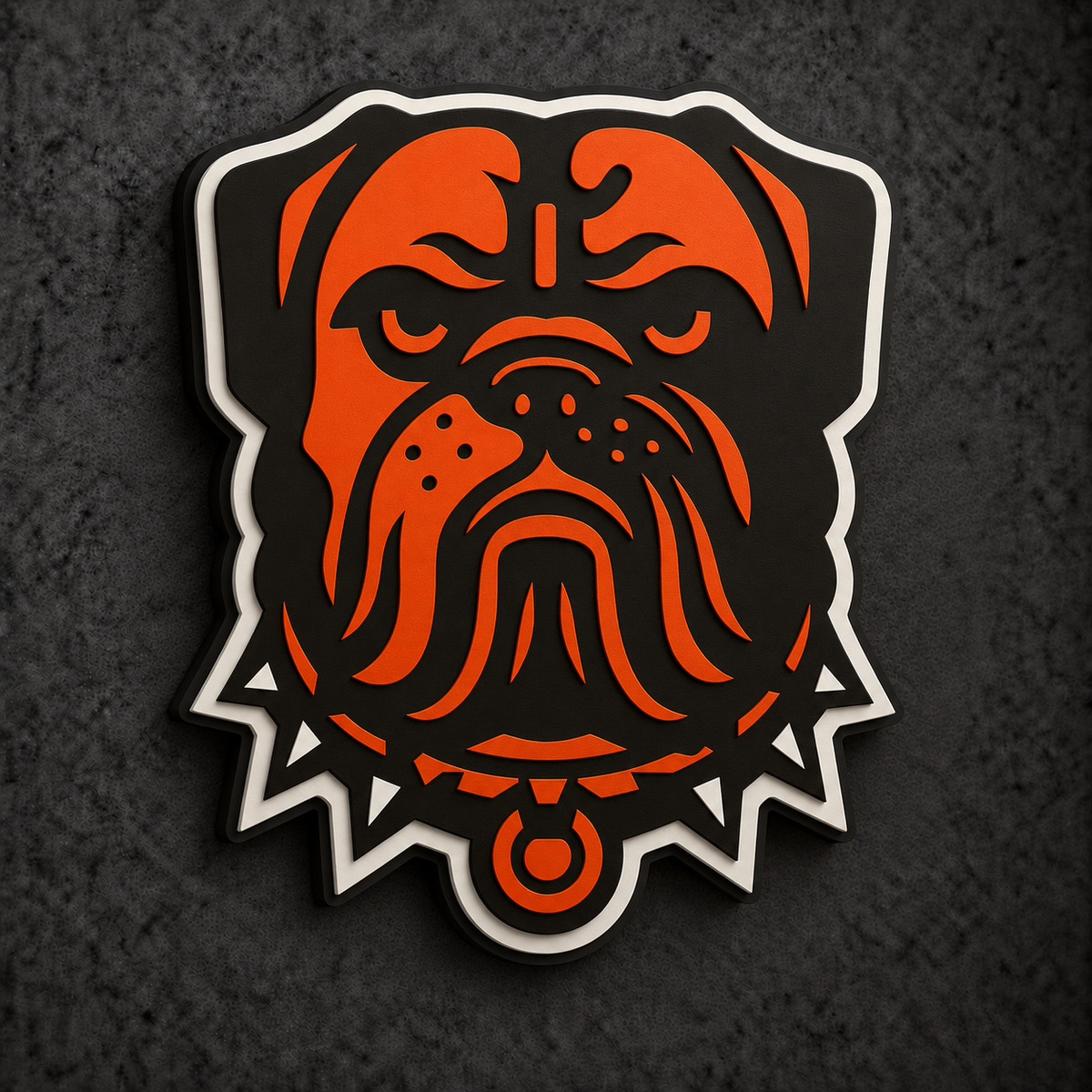Cleveland Browns 3D Plaque with raised layered artwork on a dark charcoal wall