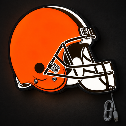 Cleveland Browns Helmet LED Sign illuminated at night
