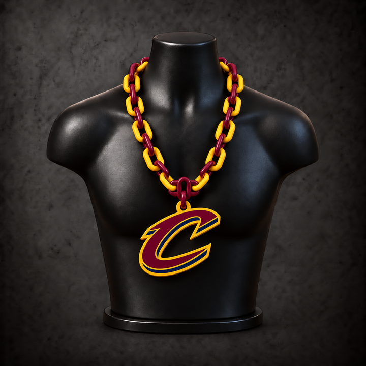 Cleveland Cavaliers Classic Hype Chain — wine burgundy / gold chain on black display bust
