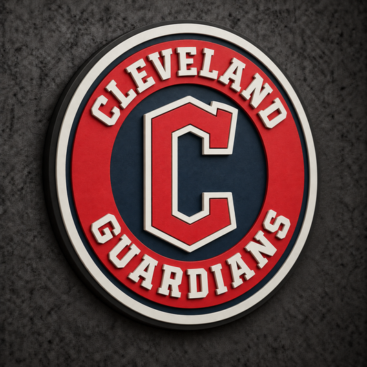 Cleveland Guardians 3D Plaque with raised layered artwork on a dark charcoal wall