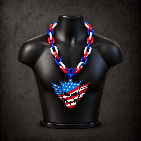 Cody Rhodes Classic Hype Chain — royal blue / red / white chain on black display bust