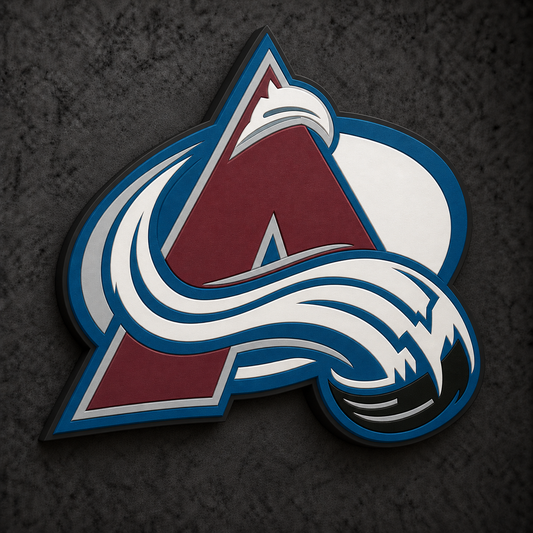 Colorado Avalanche 3D Plaque with raised layered artwork on a dark charcoal wall