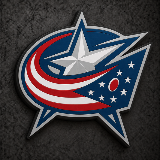Columbus Blue Jackets 3D Plaque with raised layered artwork on a dark charcoal wall