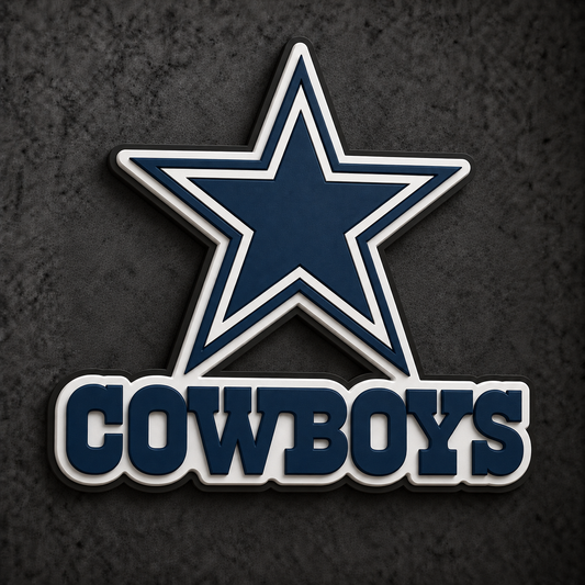 Dallas Cowboys 3D Plaque with raised layered artwork on a dark charcoal wall