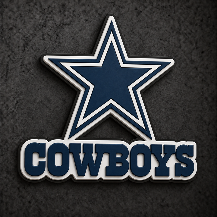Dallas Cowboys 3D Plaque with raised layered artwork on a dark charcoal wall