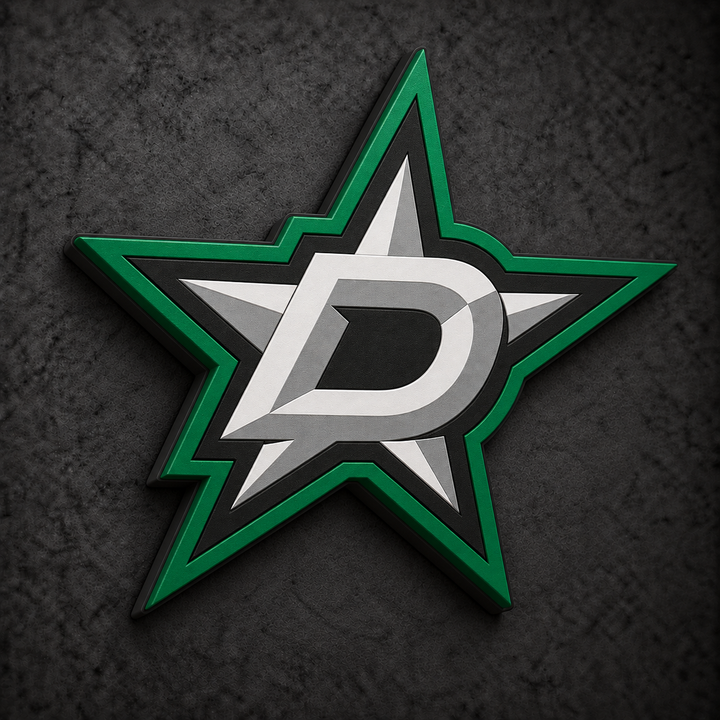 Dallas Stars 3D Plaque with raised layered artwork on a dark charcoal wall
