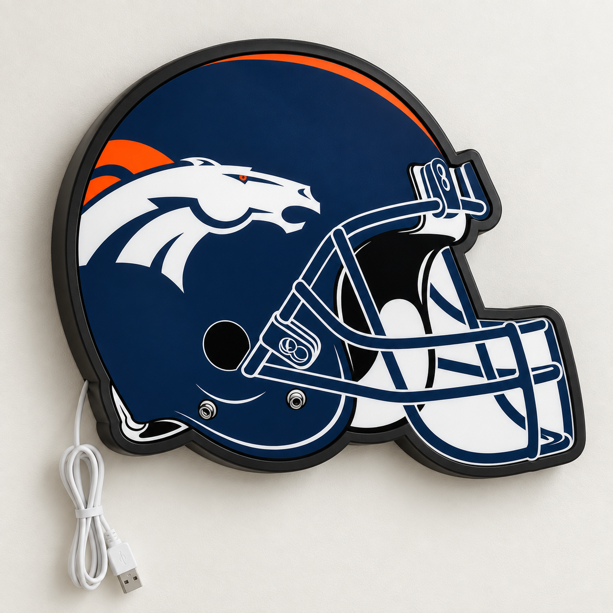 Denver Broncos Helmet LED Sign shown in daylight