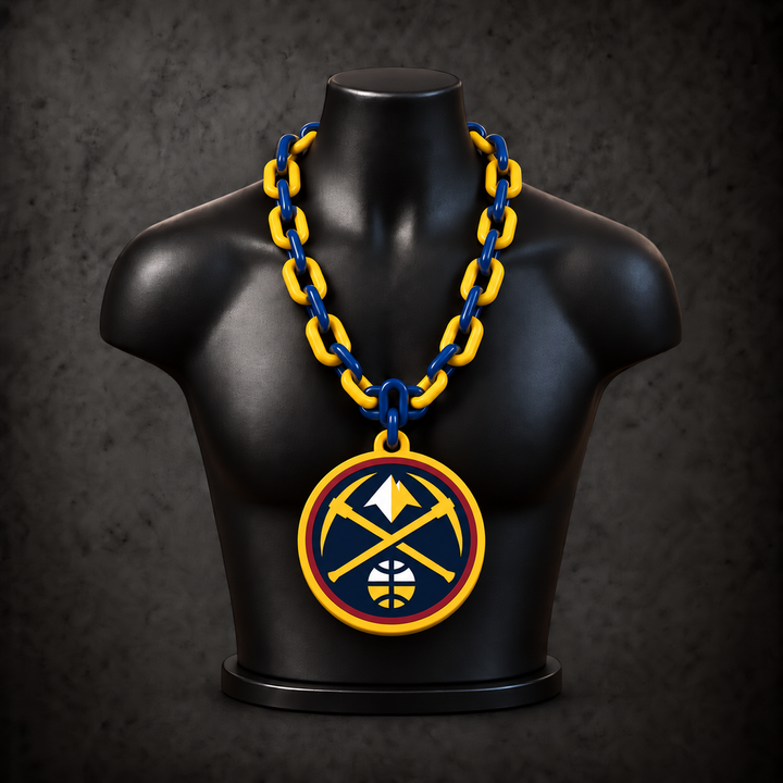Denver Nuggets Classic Hype Chain — navy blue / golden yellow chain on black display bust