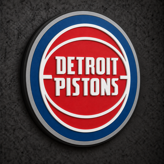 Detroit Pistons 3D Plaque with raised layered artwork on a dark charcoal wall