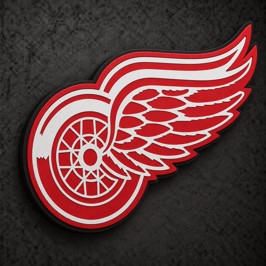 Detroit Red Wings 3D Plaque with raised layered artwork on a dark charcoal wall