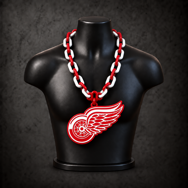 Detroit Red Wings Classic Hype Chain with alternating red / white links on a black display bust