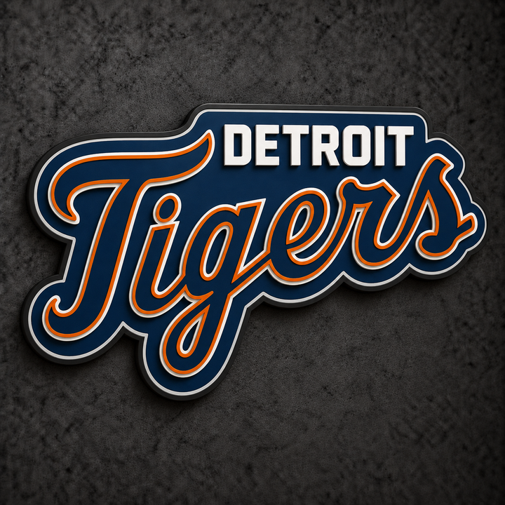 Detroit Tigers 3D Plaque with raised layered artwork on a dark charcoal wall