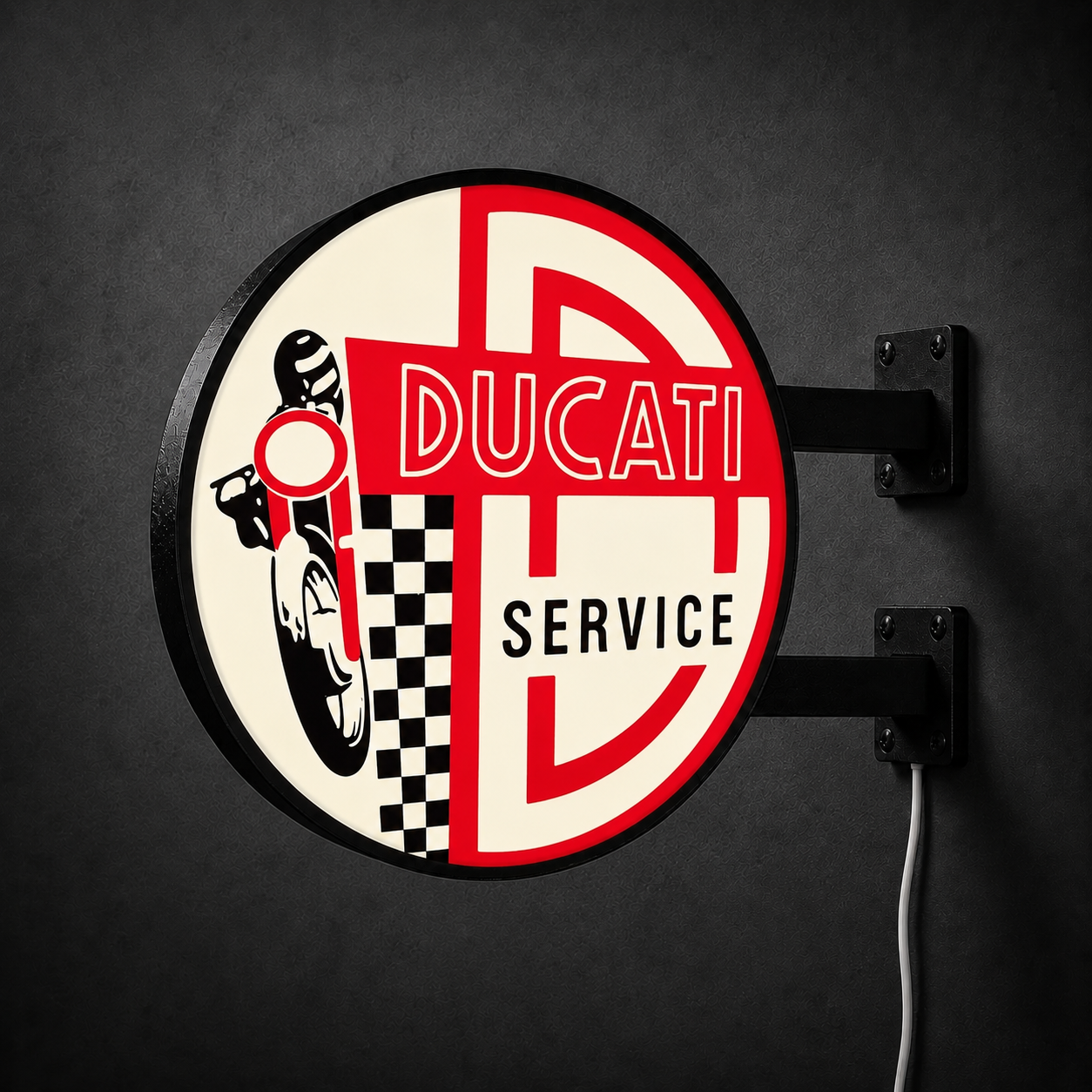 Vintage Ducati LED sign — right view