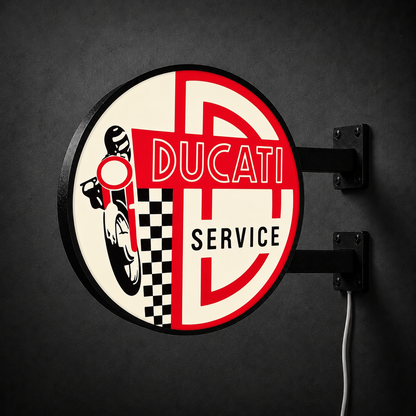 Vintage Ducati LED sign — right view