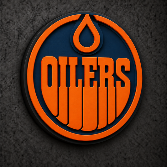 Edmonton Oilers Alternate Design 3D Plaque with raised layered artwork on a dark charcoal wall