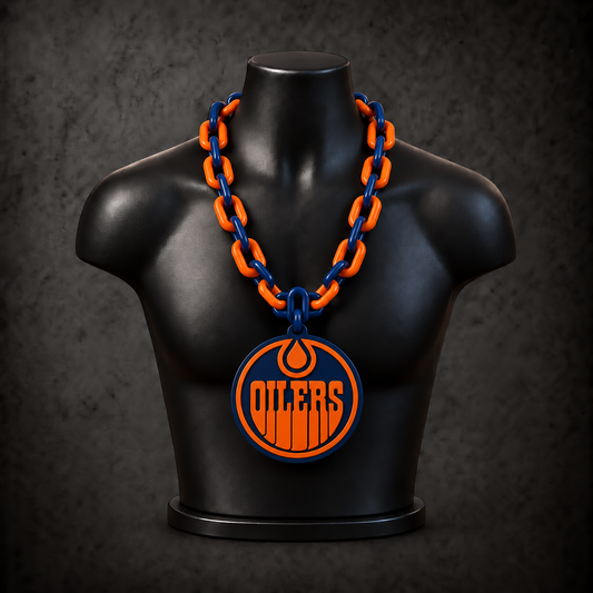 Edmonton Oilers Orange Classic Hype Chain on black display bust - Sign Guy