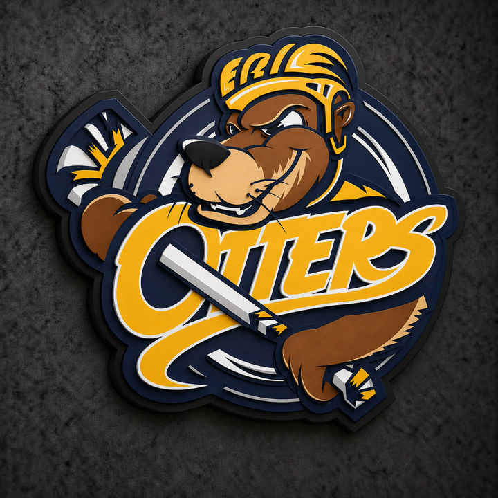 Erie Otters 3D Plaque with raised layered artwork on a dark charcoal wall