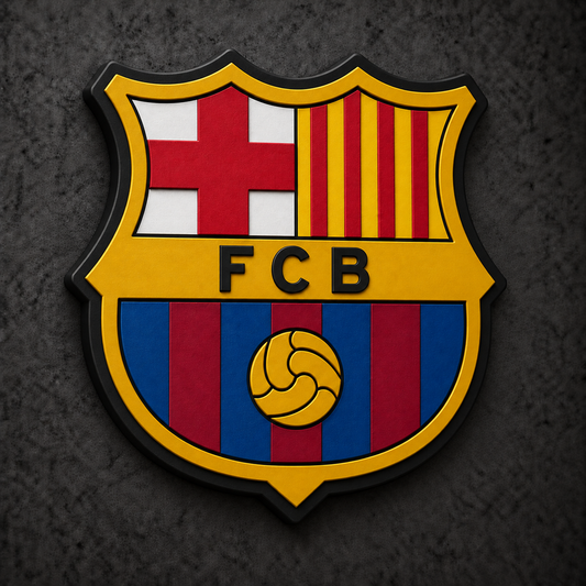 FC Barcelona 3D Plaque with raised layered artwork on a dark charcoal wall