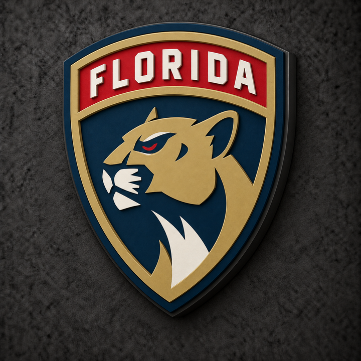 Florida Panthers 3D Plaque with raised layered artwork on a dark charcoal wall