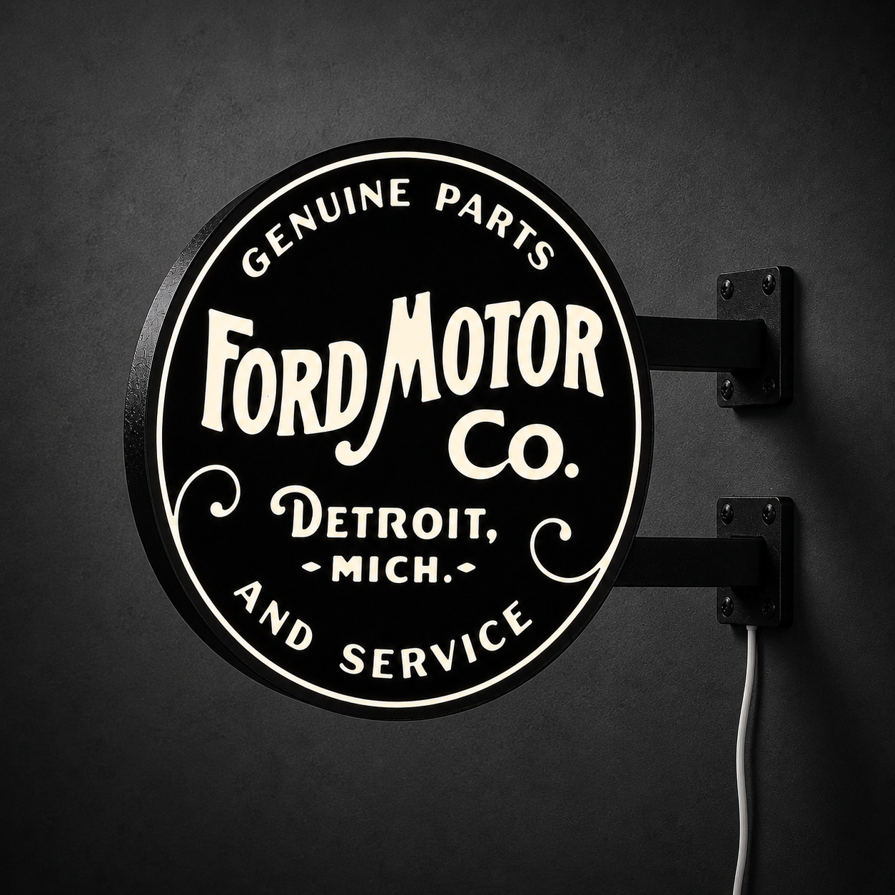 Vintage Ford Motor Co. LED sign — right view