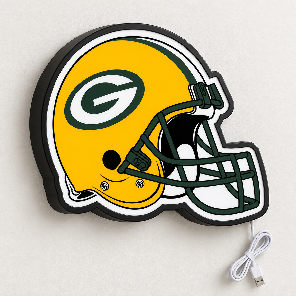 Green Bay Packers Helmet LED Sign shown in daylight