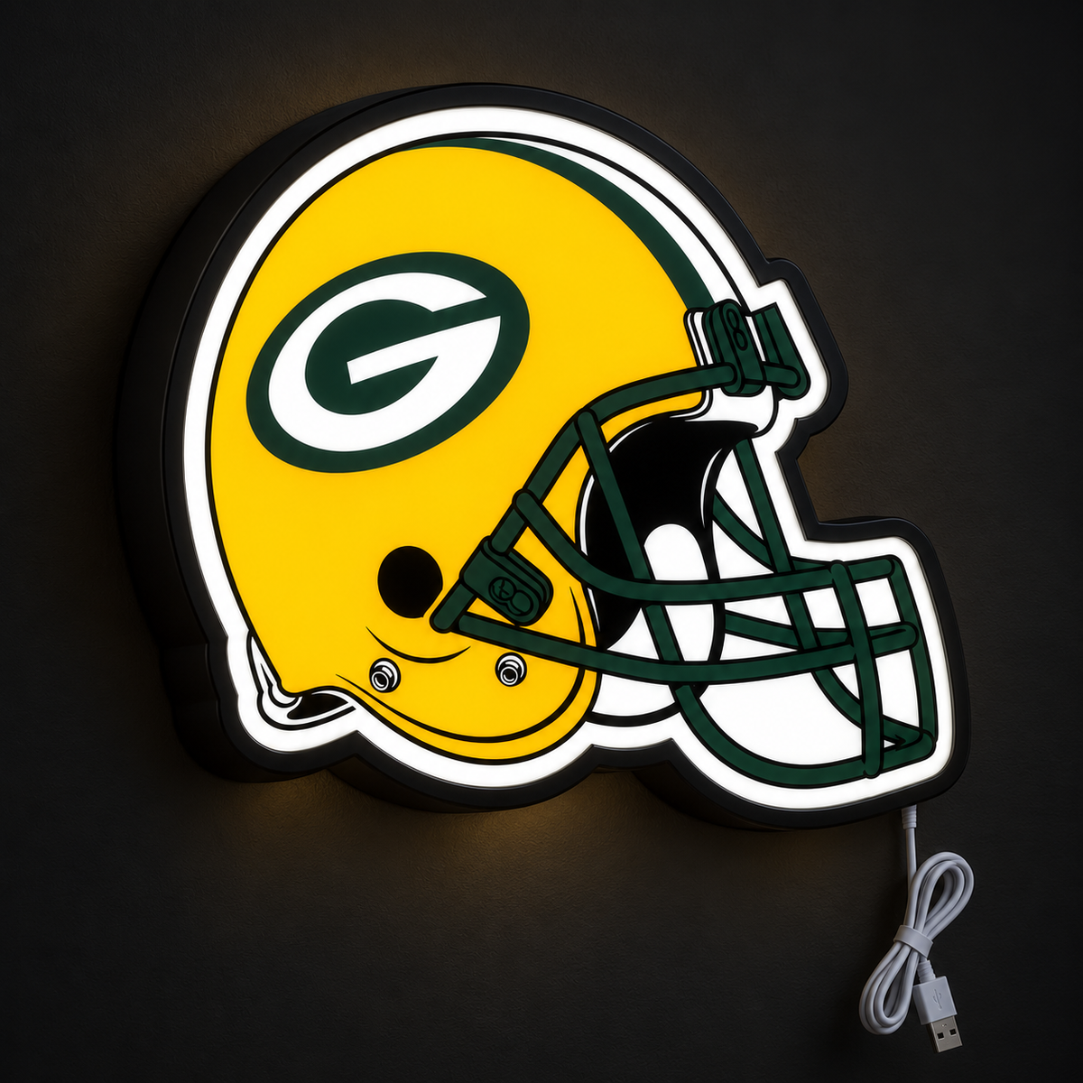 Green Bay Packers Helmet LED Sign illuminated at night