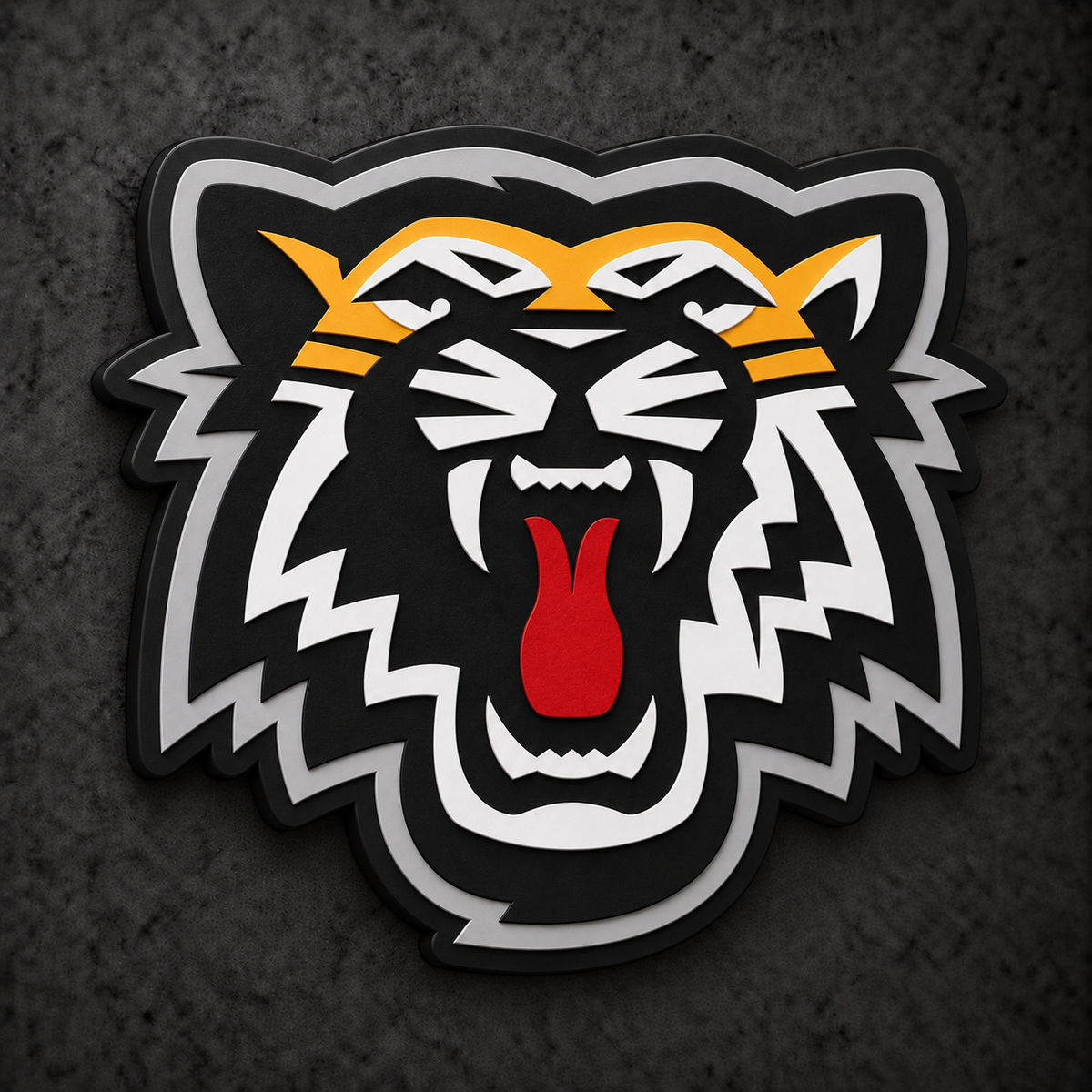 Hamilton Tiger-Cats 3D Plaque with raised layered artwork on a dark charcoal wall