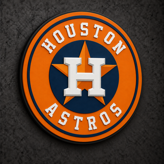 Houston Astros 3D Plaque with raised layered artwork on a dark charcoal wall