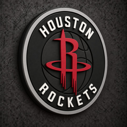 Houston Rockets 3D Plaque with raised layered artwork on a dark charcoal wall