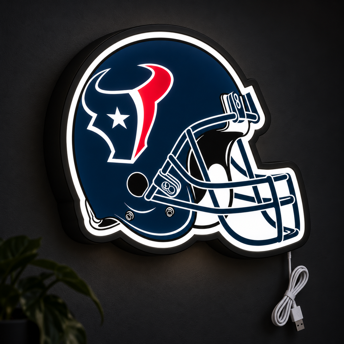 Houston Texans Helmet LED Sign illuminated at night