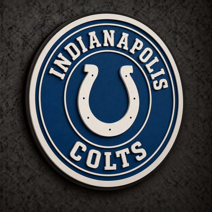 Indianapolis Colts 3D Plaque with raised layered artwork on a dark charcoal wall