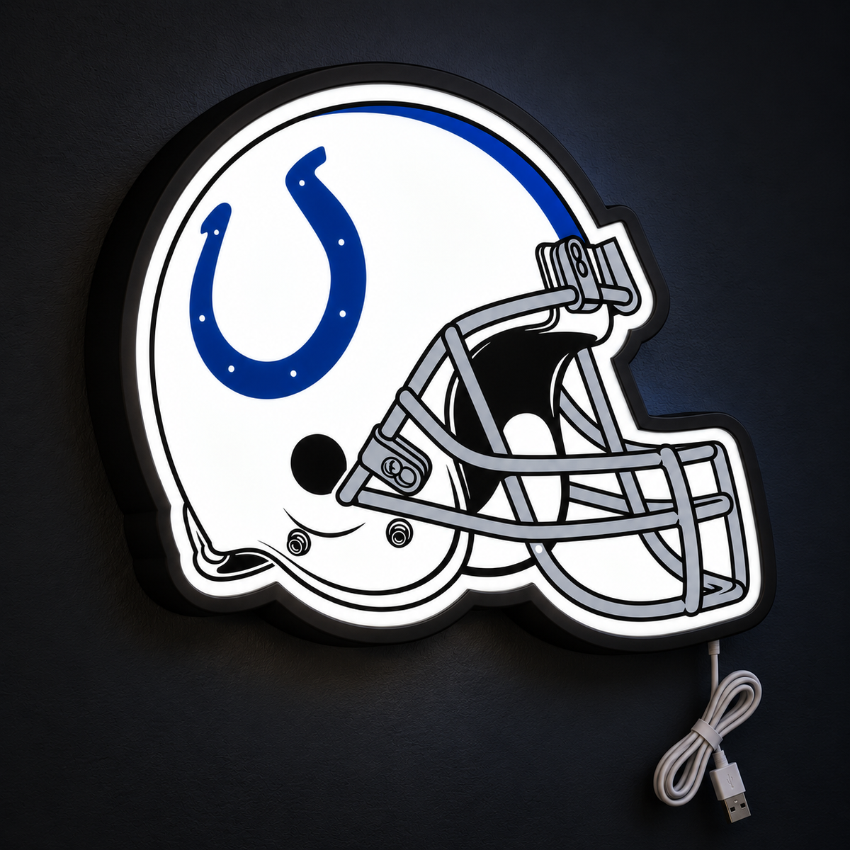 Indianapolis Colts Helmet LED Sign illuminated at night